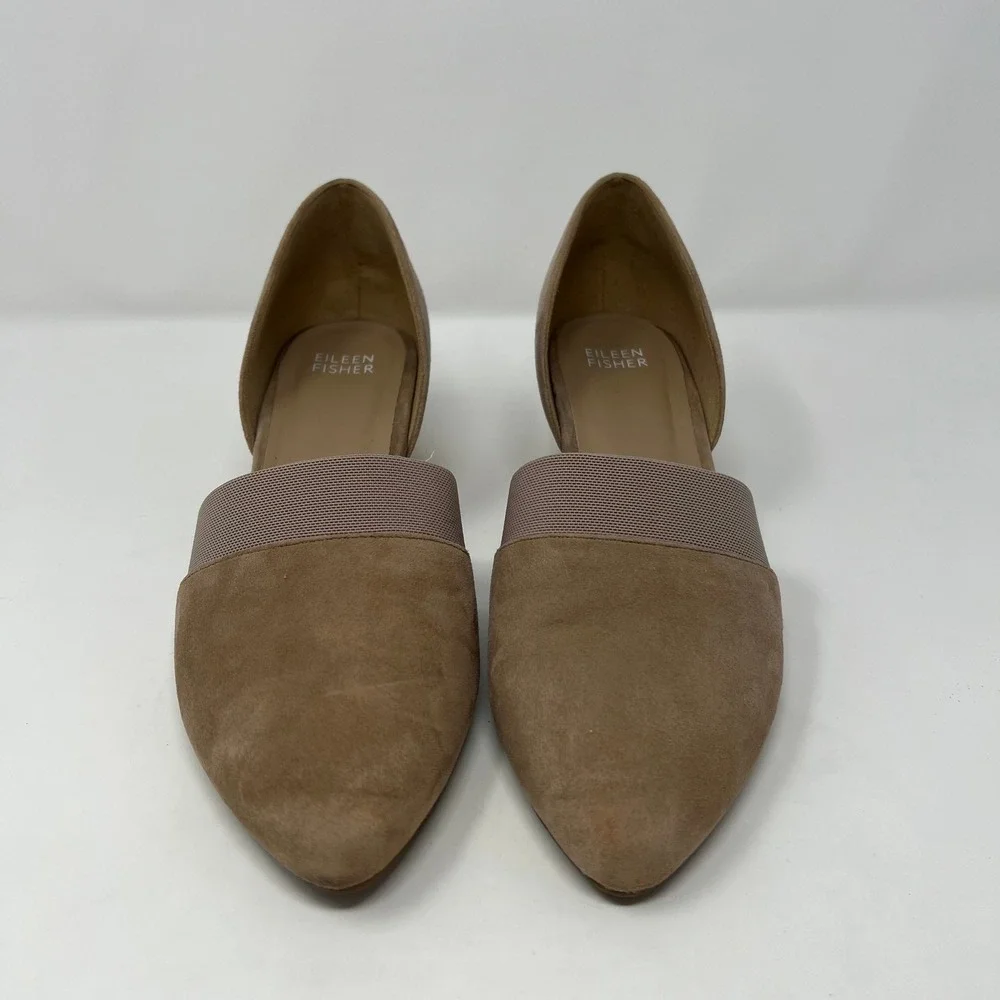 Eileen Fisher Women Taupe Suede D'Orsay Wedge Pumps‎ Size 8 Pointed Toe